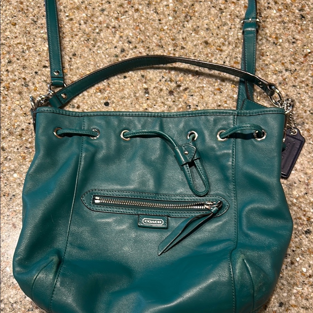 Coach Green Leather Shoulder Bag with Silver Hardware